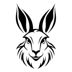 A sleek and detailed silhouette of a hare's head, featuring its long ears, alert expression, and distinctive profile. Ideal for wildlife illustrations, nature-themed designs, animal logos