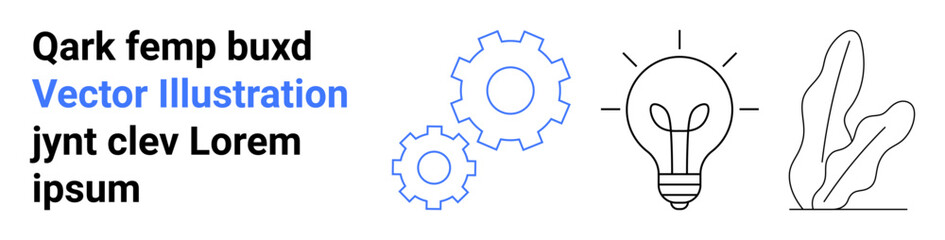 Mechanical gears, glowing light bulb, abstract plant leaves design. Ideal for innovation, engineering, technology, creativity, ecology, process improvement simple landing page