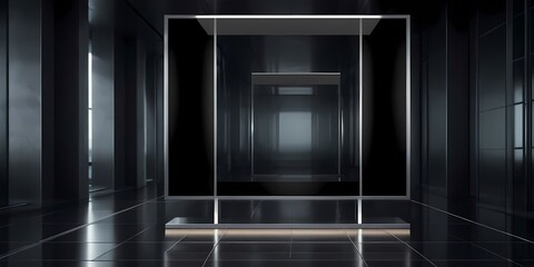 Fototapeta premium Blank advertising billboard mockup in modern glass corridor for branding and marketing