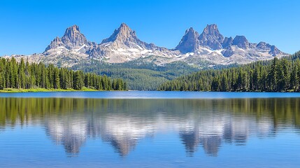 Majestic mountain peaks reflected in a serene lake.