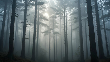 Misty Forest Sunrise Sunlight Through Fog Ethereal Woodland Tranquil Nature Landscape Atmospheric Trees Scenic Woods Morning
