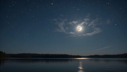 Serene moonlit lake at night perfect backdrop for relaxation meditation or romance under the stars