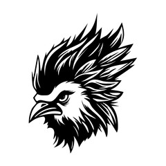 Obraz premium A striking silhouette of a harpy's head, combining human and bird-like features with a fierce expression. Perfect for fantasy-themed designs, mythology illustrations, gaming logos