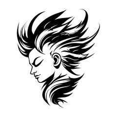 A striking silhouette of a harpy's head, combining human and bird-like features with a fierce expression. Perfect for fantasy-themed designs, mythology illustrations, gaming logos