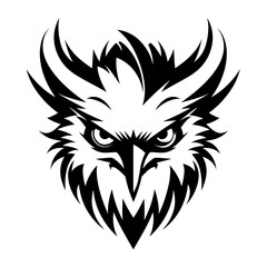 A striking silhouette of a harpy's head, combining human and bird-like features with a fierce expression. Perfect for fantasy-themed designs, mythology illustrations, gaming logos