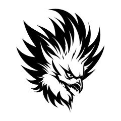 A striking silhouette of a harpy's head, combining human and bird-like features with a fierce expression. Perfect for fantasy-themed designs, mythology illustrations, gaming logos