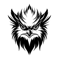 A striking silhouette of a harpy's head, combining human and bird-like features with a fierce expression. Perfect for fantasy-themed designs, mythology illustrations, gaming logos