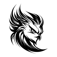 A striking silhouette of a harpy's head, combining human and bird-like features with a fierce expression. Perfect for fantasy-themed designs, mythology illustrations, gaming logos
