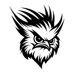 A striking silhouette of a harpy's head, combining human and bird-like features with a fierce expression. Perfect for fantasy-themed designs, mythology illustrations, gaming logos