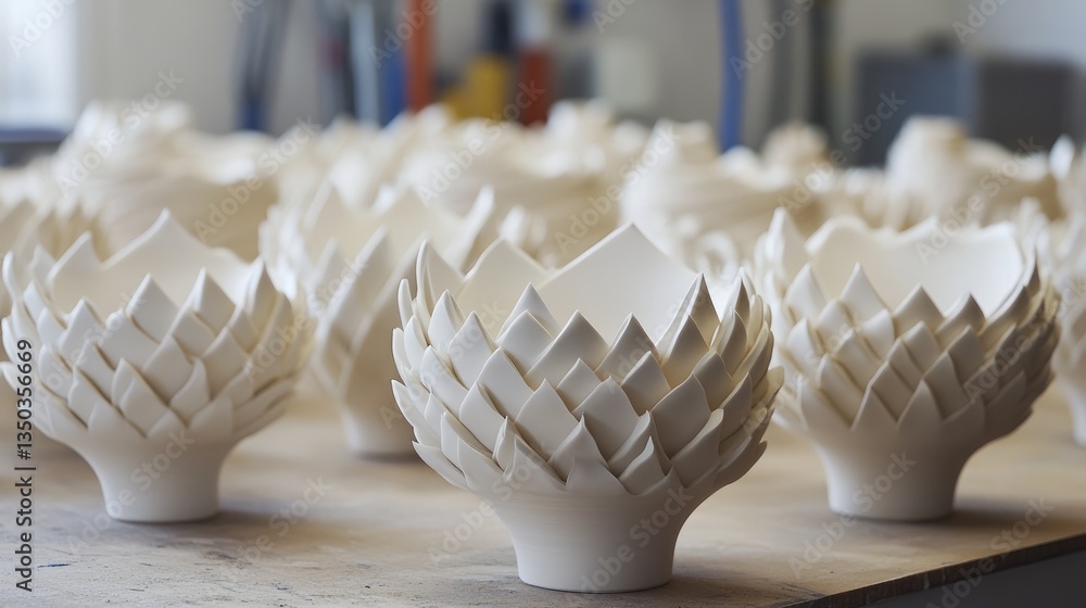 Poster a sophisticated ceramic forming process creating large-scale architectural elements.