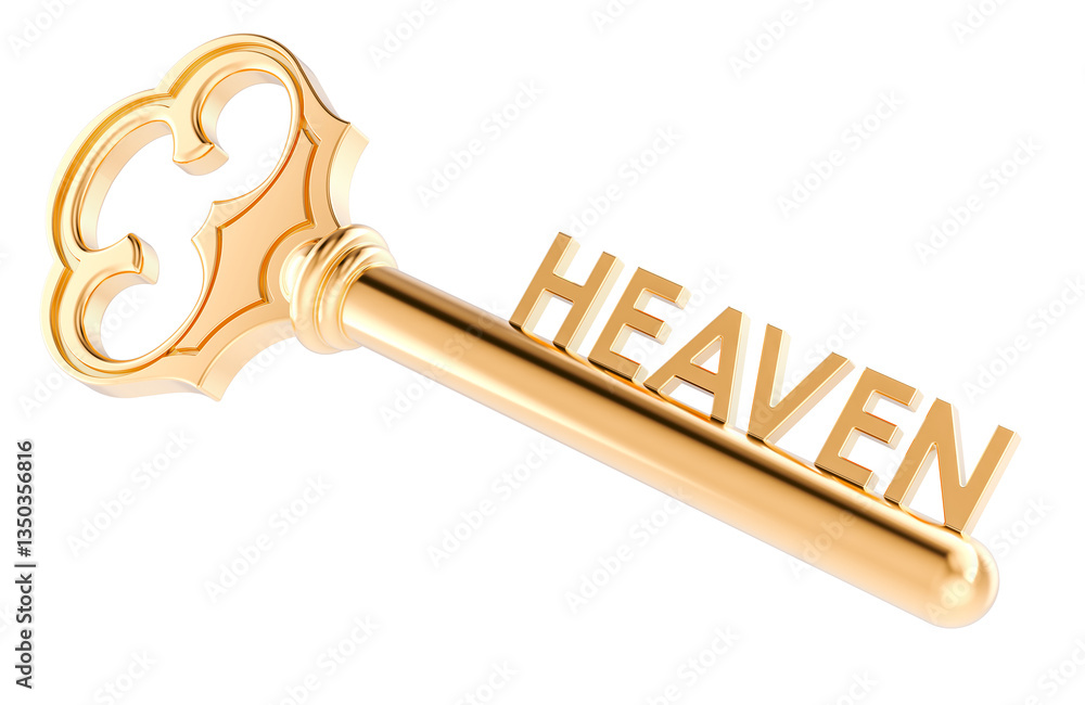 Poster key to heaven, concept. 3d rendering isolated on transparent background