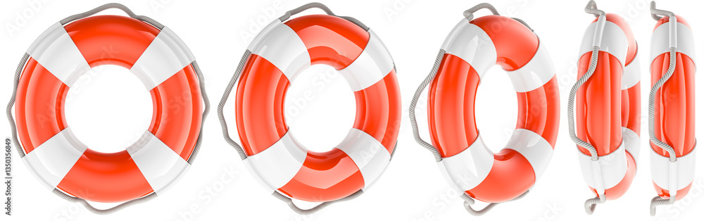 Poster lifebelt, lifebuoy. different views and angles. 3d rendering isolated on transparent background