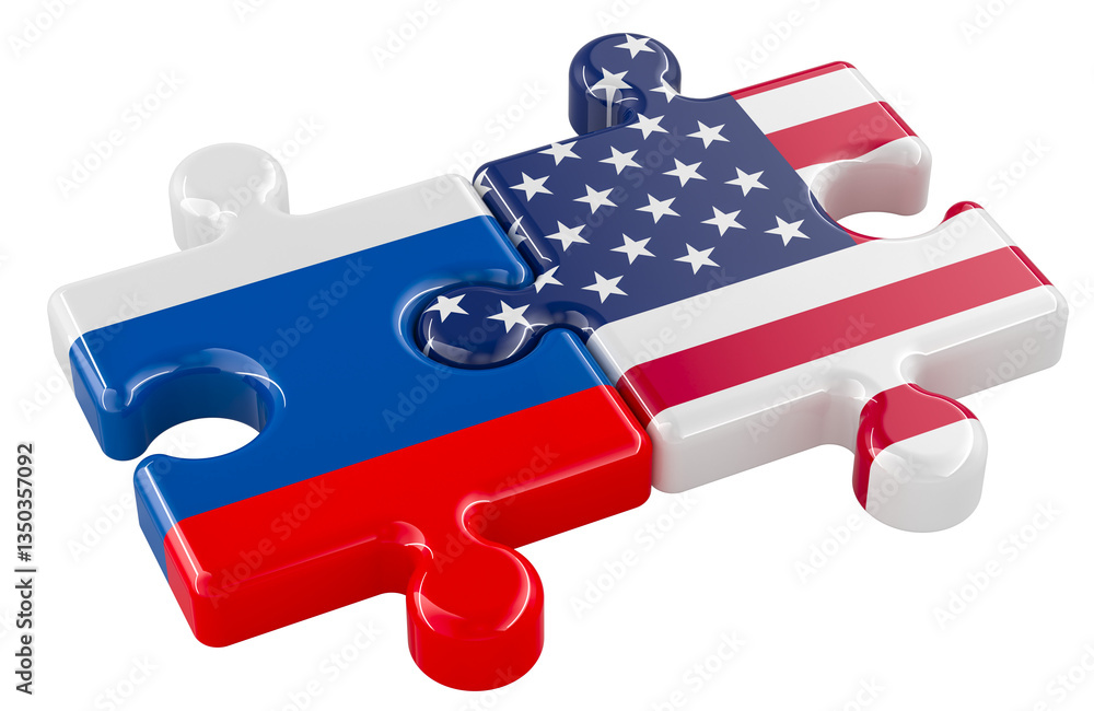 Aufkleber usa and russia puzzles from flags, relation concept. 3d rendering isolated on transparent background