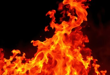 Intense orange and yellow flames engulfing a dark background, creating a fiery texture, wildfire, embers
