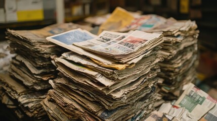 A sustainable paper recycling facility processing old newspapers and cardboard into new sheets.