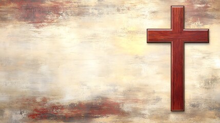 Wooden cross on textured background.