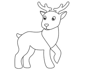 Little cute toy deer. Picture with a deer for coloring. The picture for the children's book is a deer.	
