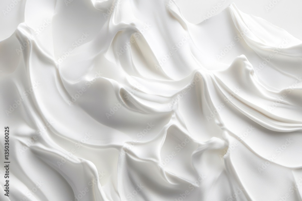 Poster a close up shot showing the texture of a thick white cream with swirling patterns and smooth shiny s