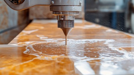 Close-up of a high-speed ceramic cutting machine shaping tiles with accuracy.