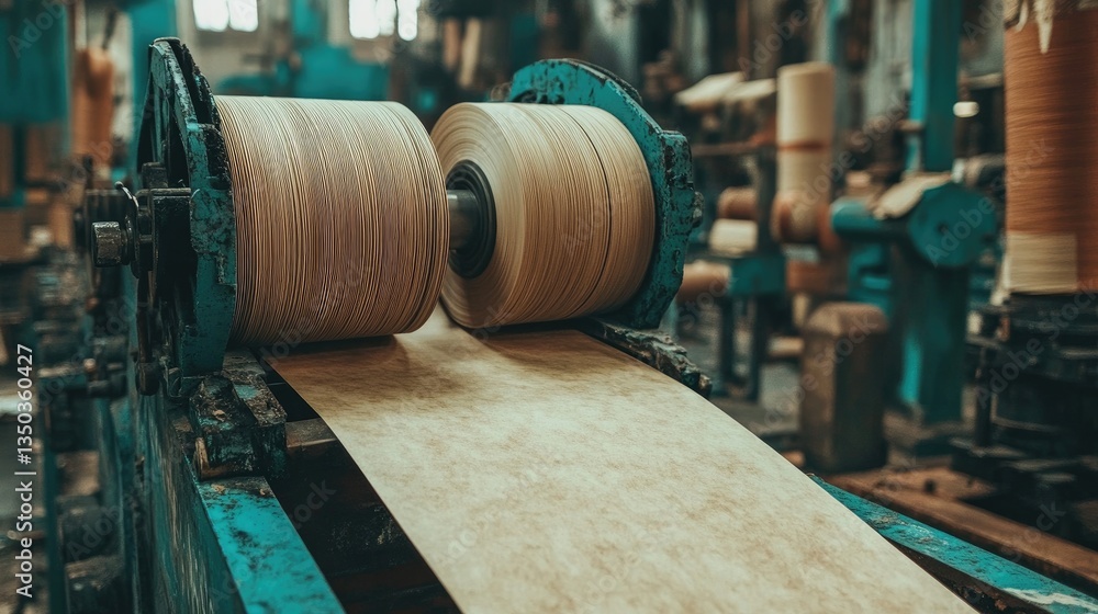 Poster close-up of high-speed rollers smoothing and flattening raw paper during processing.
