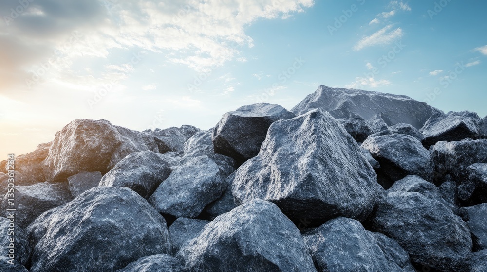 Poster industrial crushers breaking down large rocks into smaller particles for processing.