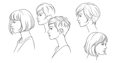 Illustrative Drawings of Women’s Side Profiles with Various Hairstyles