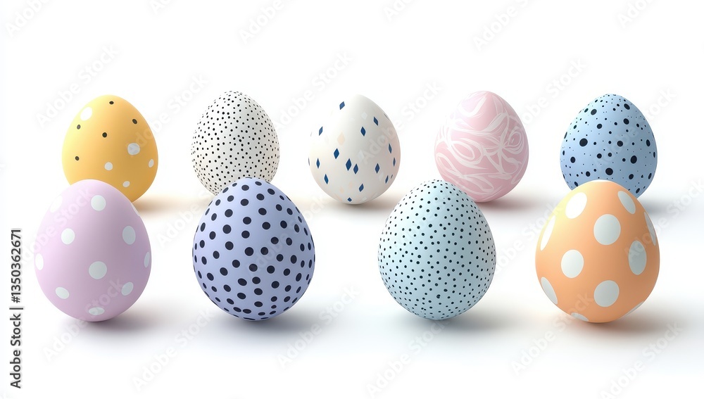 Aufkleber colorful decorative easter eggs with polka dots and abstract patterns on white background for spring