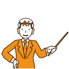 指示棒を持ったビジネスAIロボット（上半身）