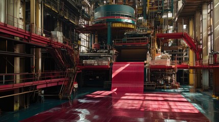 Industrial rubber processing plant with automated machines shaping raw rubber into sheets.