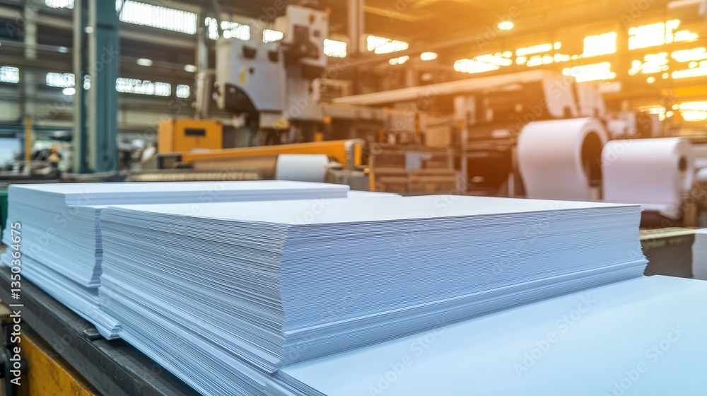 Aufkleber paper sheets moving through an automated printing press, ready for large-scale production.