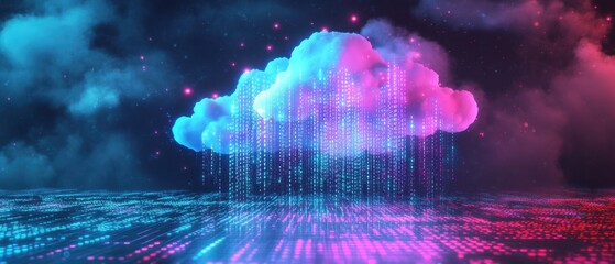 Abstract digital background with cloud technology and binary code, representing data transfer concepts Generative AI