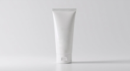 Sunscreen tube mockup on white background. Spf protection cream packaging design. Skincare product presentation for cosmetic industry with copy space