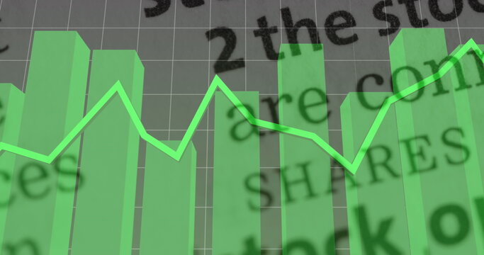 Image of green line over statistics and data processing