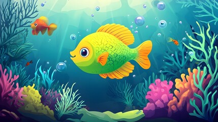 Fototapeta premium Vibrant Big Green Fish in Underwater World with Wild Sea Animals for Ocean Conservation Projects