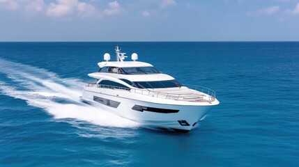 Fototapeta premium Luxurious motor yacht gliding across azure ocean