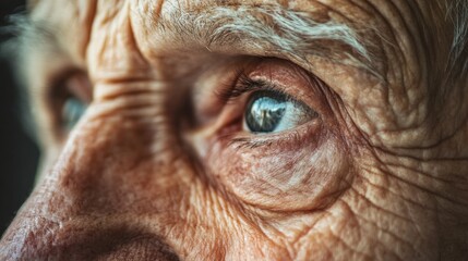 Close up photograph showing the eye of a mature person