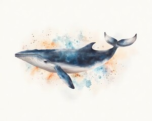 Fototapeta premium Watercolor whale illustration (2)