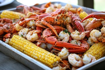 Delicious Seafood Boil with Crab, Shrimp, Crawfish, and Corn
