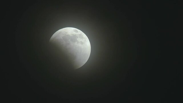 Timelapse of  lunar eclips as full moon passes through high, thin clouds
