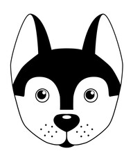 Husky puppy - vector black and white illustration. Dog's Head - cute picture, childish, smile. Husky dog for logo or sign	