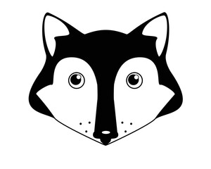 Cute Fox - vector black and white illustration. Fox head - cute picture, baby, smile. Fox for logo or sign	