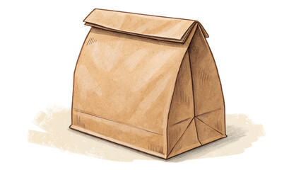 Brown paper lunch bag isolated on white background in watercolor style