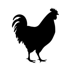 A simple and elegant silhouette of a hen, showcasing its distinctive body shape, comb, and beak. Perfect for farm-themed designs, poultry industry branding, rustic decorations, and minimalist animal