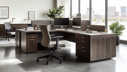 Modern Office Space with Natural Light and Plants