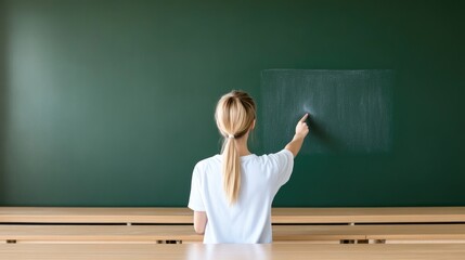Student writing on a chalkboard