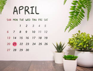 Flower pot and calendar for the snow season from 21 April.
