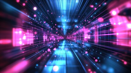 Neon Grid Tunnel: A Futuristic Digital Landscape