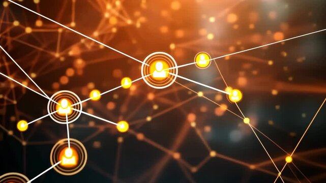 A dynamic visualization of interconnected nodes showcases synergy in business and AI advancements. Perfect for tech and engineering themes, it clarifies interrelated ideas and innovations