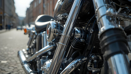 Classic Motorcycle Chrome Engine Detail Urban Setting Transportation Photography Riding Freedom Adventure Bike