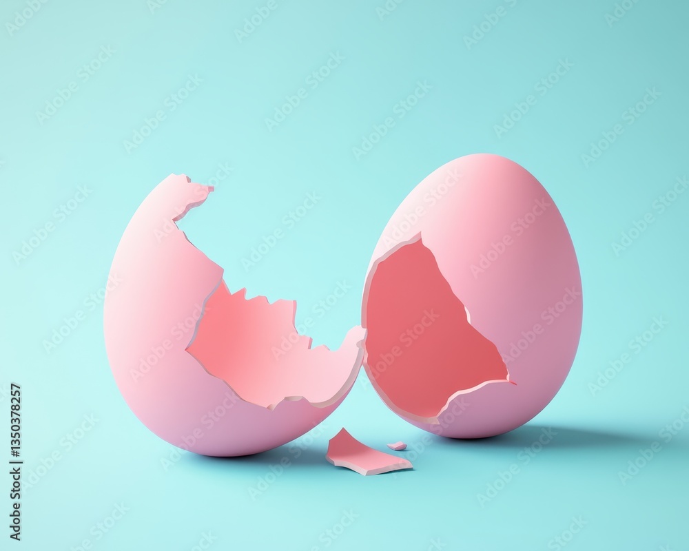 Poster delicate pink eggshell fragmentation artistry on soft turquoise background showcasing new beginnings
